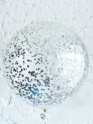 Большой шар с серебряным квадратным конфетти